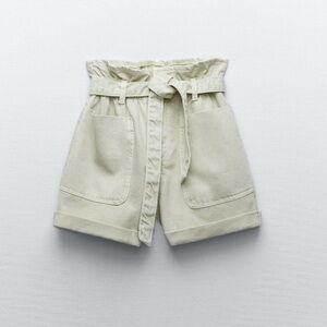 Zara High Waisted Belted Paper Bag Shorts